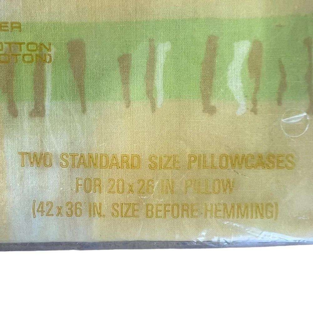 Vintage Abstract Pillowcase Set NOS Salestex No-Iron Percale Standard 70s Yellow